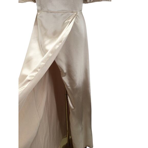 AW BRIDAL 6 S Champagne cream satin bridesmaid formal party maxi dress NEW B105 - Picture 3 of 9